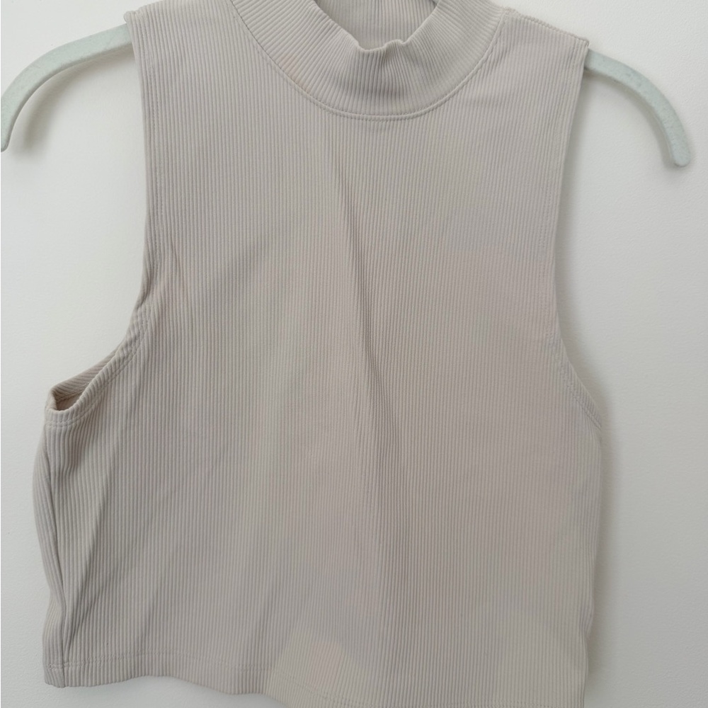 Abercrombie Sleeveless Ribbed Mock Neck Top - Cream